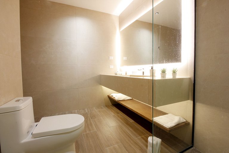 Studio, coworking area, gym, padel and restaurant