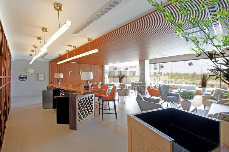 Studio, coworking area, gym, padel and restaurant