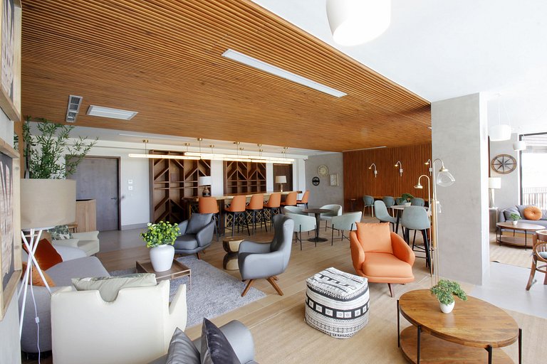 Studio, área de coworking, gym, padel y restaurant