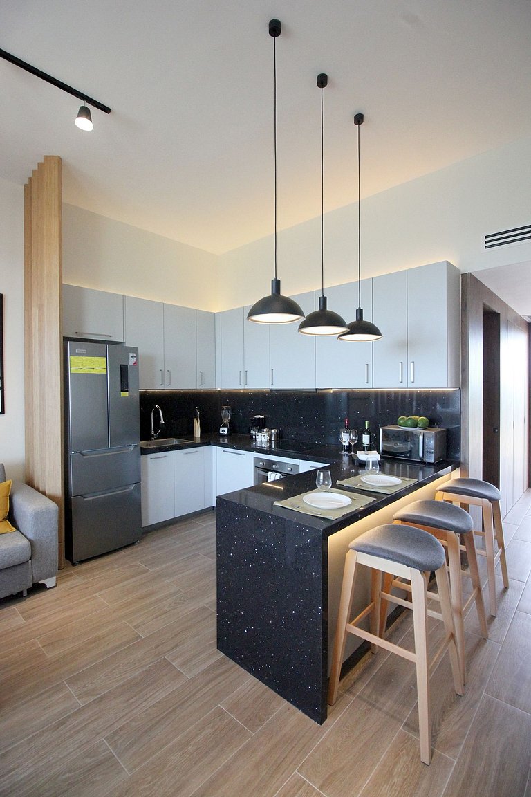 Studio, coworking area, gym, padel and restaurant